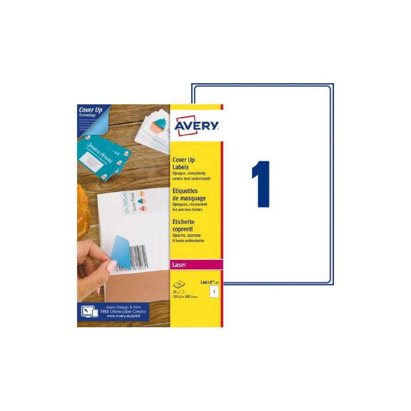 Avery Etiquetas Adhesivas Para Enmascaramiento 199,6x289,1mm Láser 1 X 25h Blanco