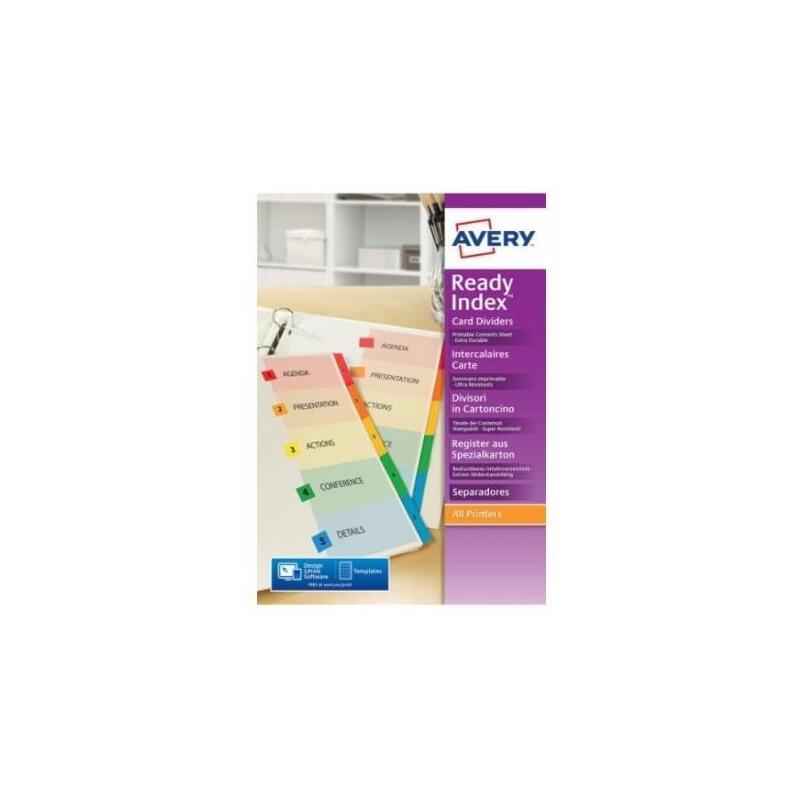 Avery Índices Separadores 12 Pestañas Personalizadas Index Maker 222x297mm Enumerados 1-12 Colores