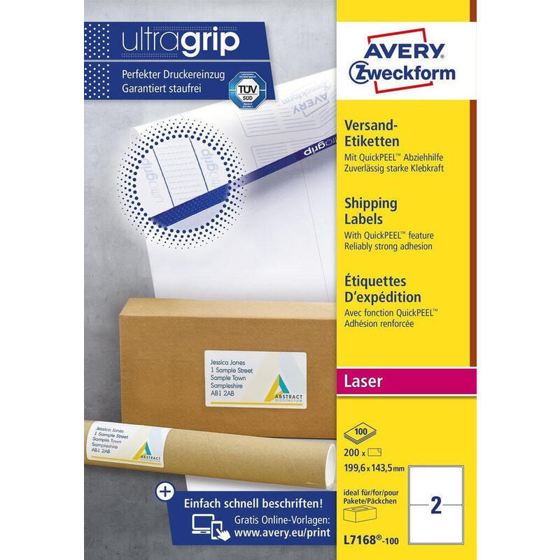 Avery L7168-100 Etiqueta Autoadhesiva Rectángulo Permanente Blanco 200 Pieza(S)