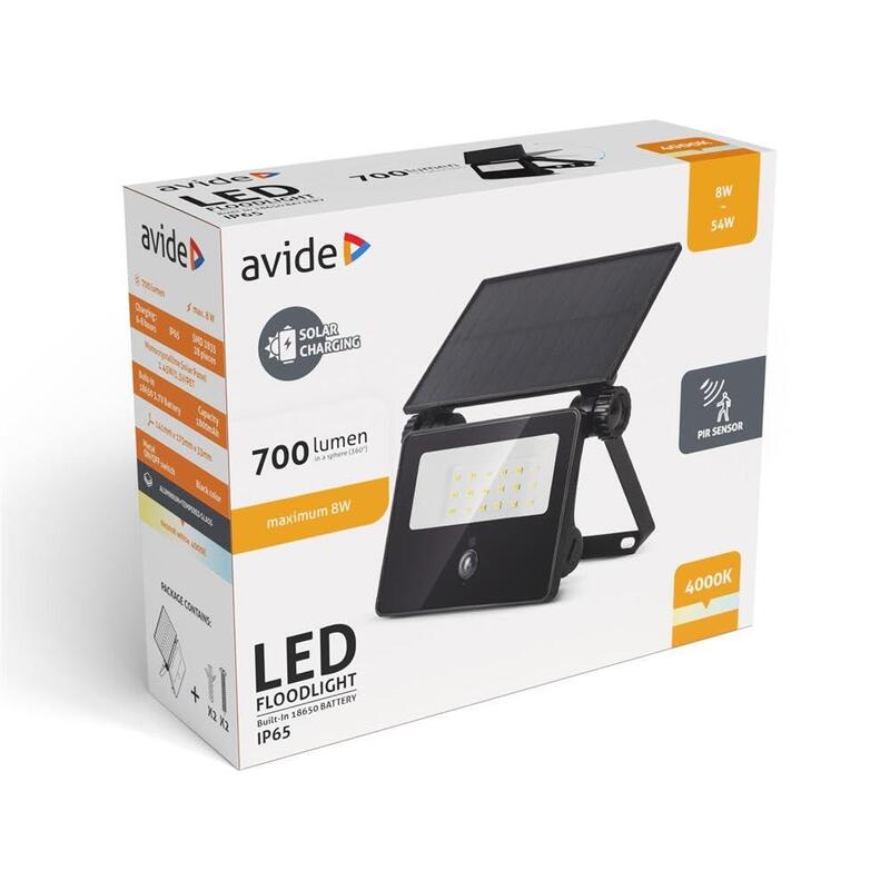 Avide Led-Flutlicht Akku Und Solarfunktion 700lm Pir-Sensor