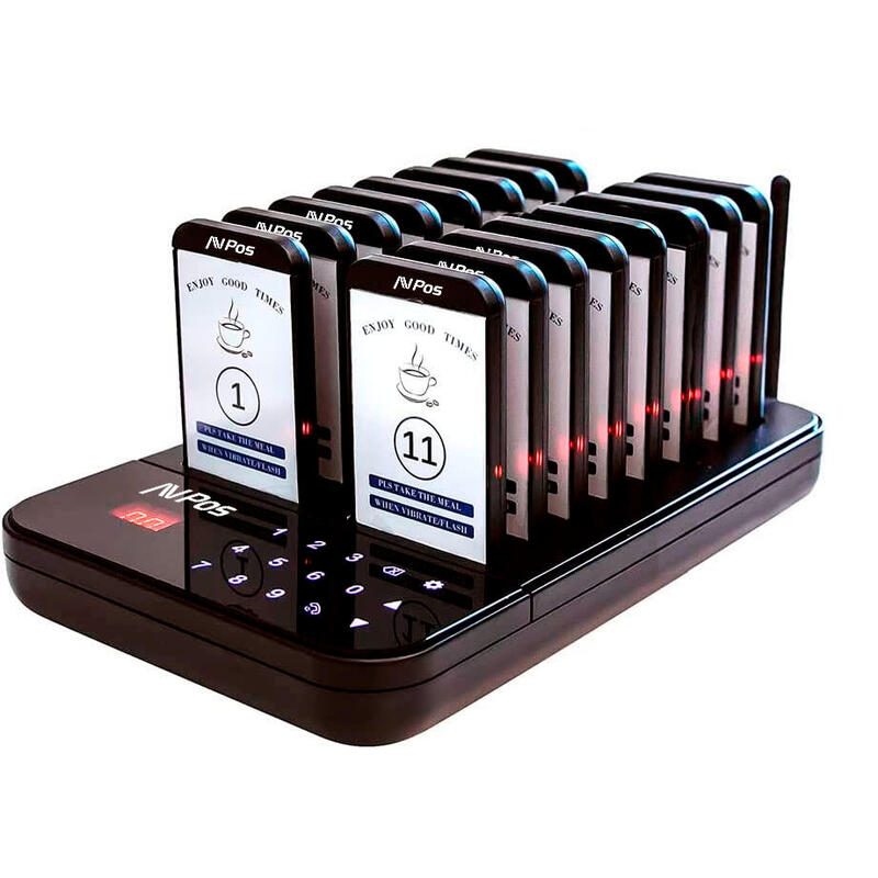 Avpos Avp-Ac-T16 Avisador De Clientes - Base De Carga - 16 Unidades - 350/500m Alcance - 200 Mah - Negro
