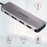 Axagon Hmc-Hcr3a 3x Usb-A+ Hdmi+ Sd/Microsd Usb-C 3.2 Gen 1 Hub 20cm Alámbrico Usb 3.2 Gen 1 (3.1 Gen 1) Type-C Gris