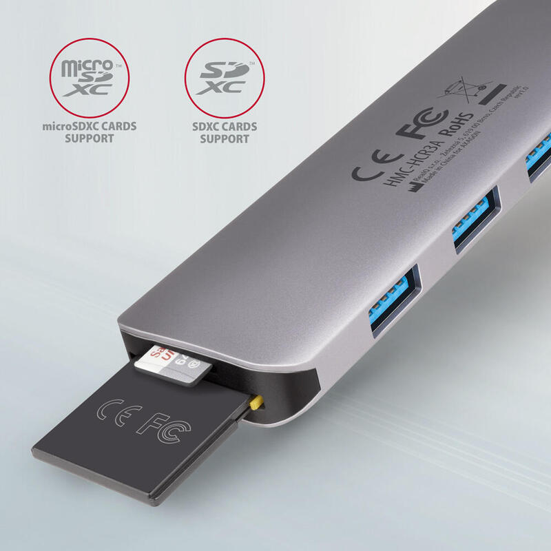 Axagon Hmc-Hcr3a 3x Usb-A+ Hdmi+ Sd/Microsd Usb-C 3.2 Gen 1 Hub 20cm Alámbrico Usb 3.2 Gen 1 (3.1 Gen 1) Type-C Gris