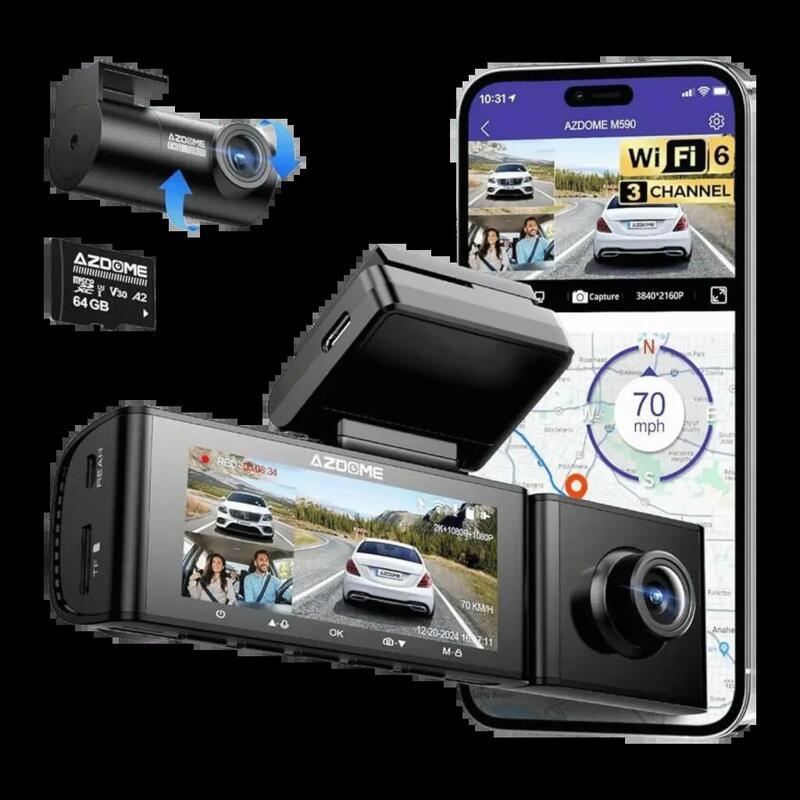 Azdome M590 3 Channel 2k Front 1080p Inside Cabin And Rear Dashcam
