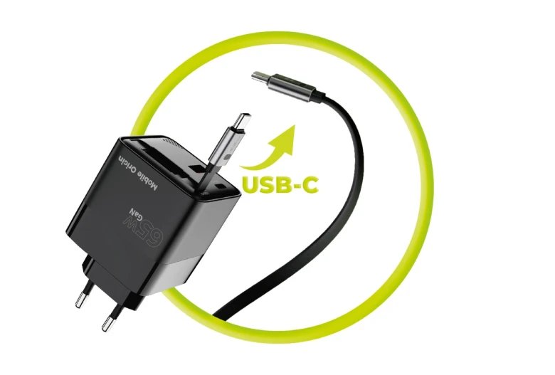 Mobile Origin 65w Gan Charger Usb-C Retra. Cable + Usb-A 75cm