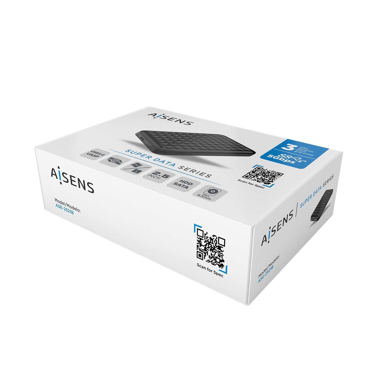 Aisens Caja Externa Para Disco Duro De 2.5' Usb 3.1 Sin Tornillos Ase-2521b