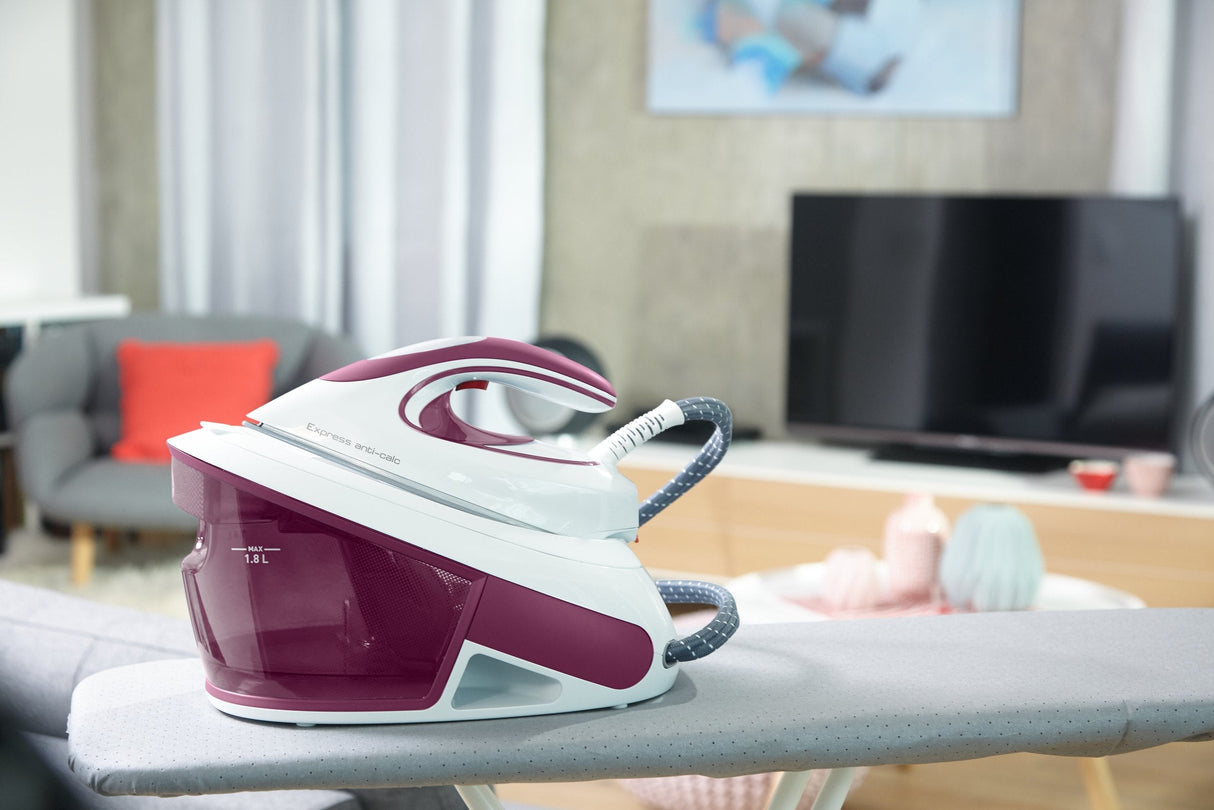 Tefal Express Anti-Calc Sv8054 Estación Plancha Al Vapor 2800 W 1,8 L Suela De Durilium Púrpura, Blanco