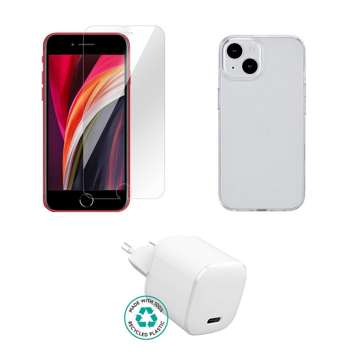 Cover For Kit For Iphone Se [2022]. - Charger, Cover, Glass. Brown - Box. - Warranty: 24m