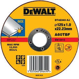 Disco De Corte Dewalt Acero Inoxidable Dt42340tz, Ø 125 Mm 10 Piezas, Diámetro 22,23 Mm, A 60 Tbf Dt42340tz-Qz