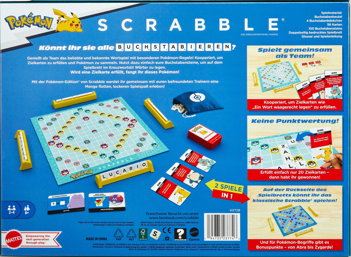 Mattel Games Scrabble Pokémon, Brett Juego Edición Alemana Hxt28