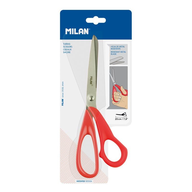 Milan Tijeras Oficina Basic 20cm Asimétricas Mango De Plástico Rojo -Blister-