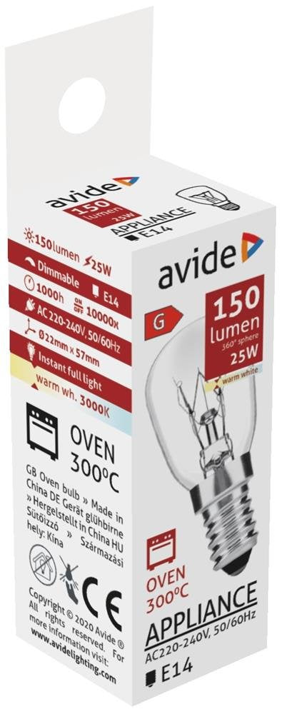 Avide Ofenlampe 300°C Leuchte 150lm 25w E14 Ww 3000k