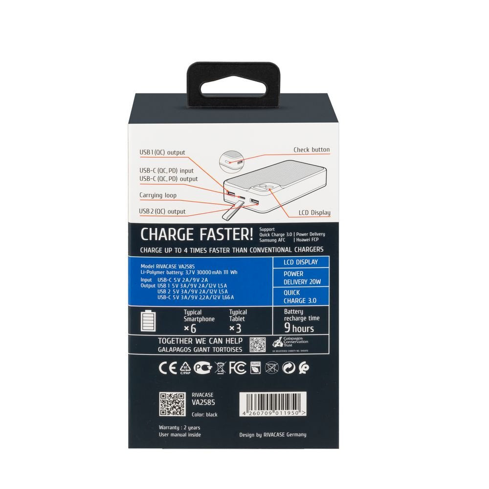 Rivacase Powerbank Va2585 30000mah Qc/Pd/Lcd 20w
