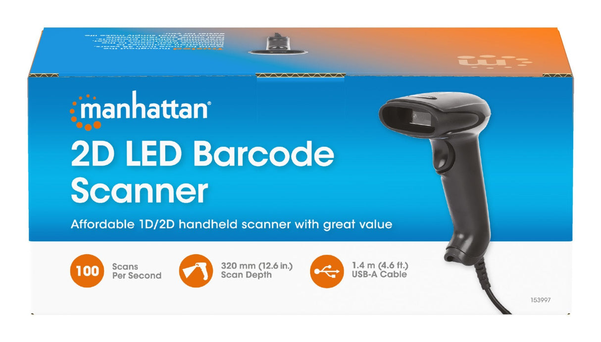 Manhattan 153997  Lector De Códigos De Barras Portátil 1d/2d Led Negro