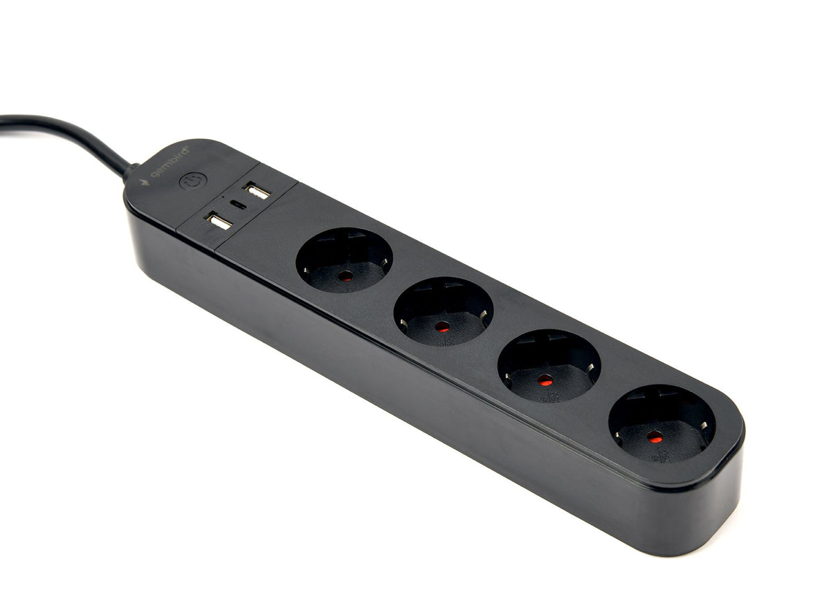 EAN 8716309128407 - Gembird TSL-PS-S4U-01 regleta inteligente 4 salidas AC Tipo E 1,5 m 3 3680 W Negro imagen 3