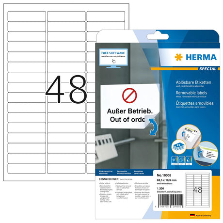 EAN 4008705100052 - HERMA 10005 etiqueta autoadhesiva Rectángulo redondeado Desmontable Blanco 1200 pieza(s) imagen 1