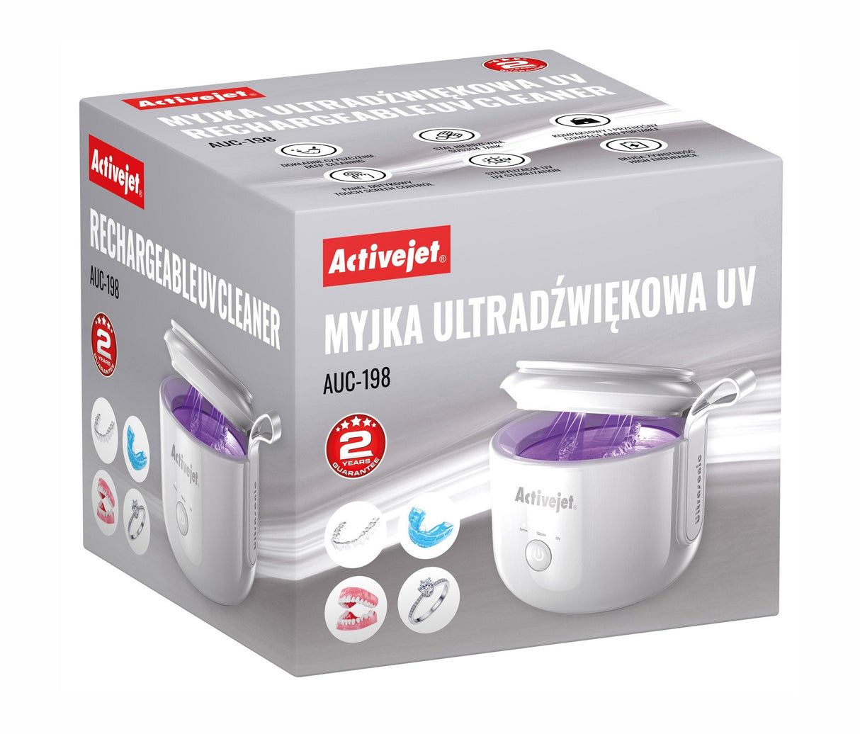 Activejet Lavador Ultrasónico Uv Recargable Usb Auc-198 Blanco