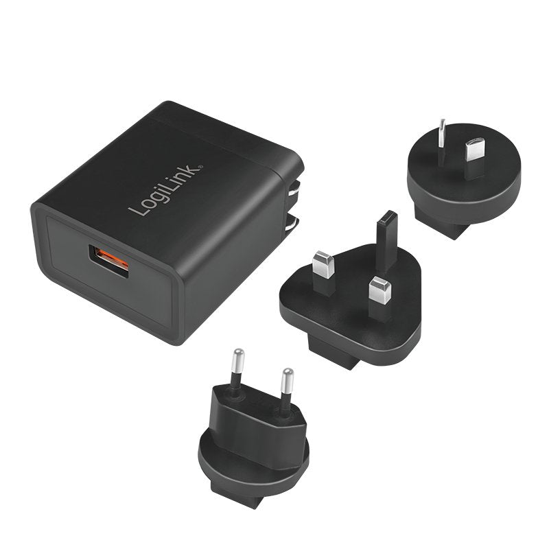 Logilink Usb-A Travel Charger, 18 W, Gan, 1-Port, 1x Usb-A (Qc), Negro