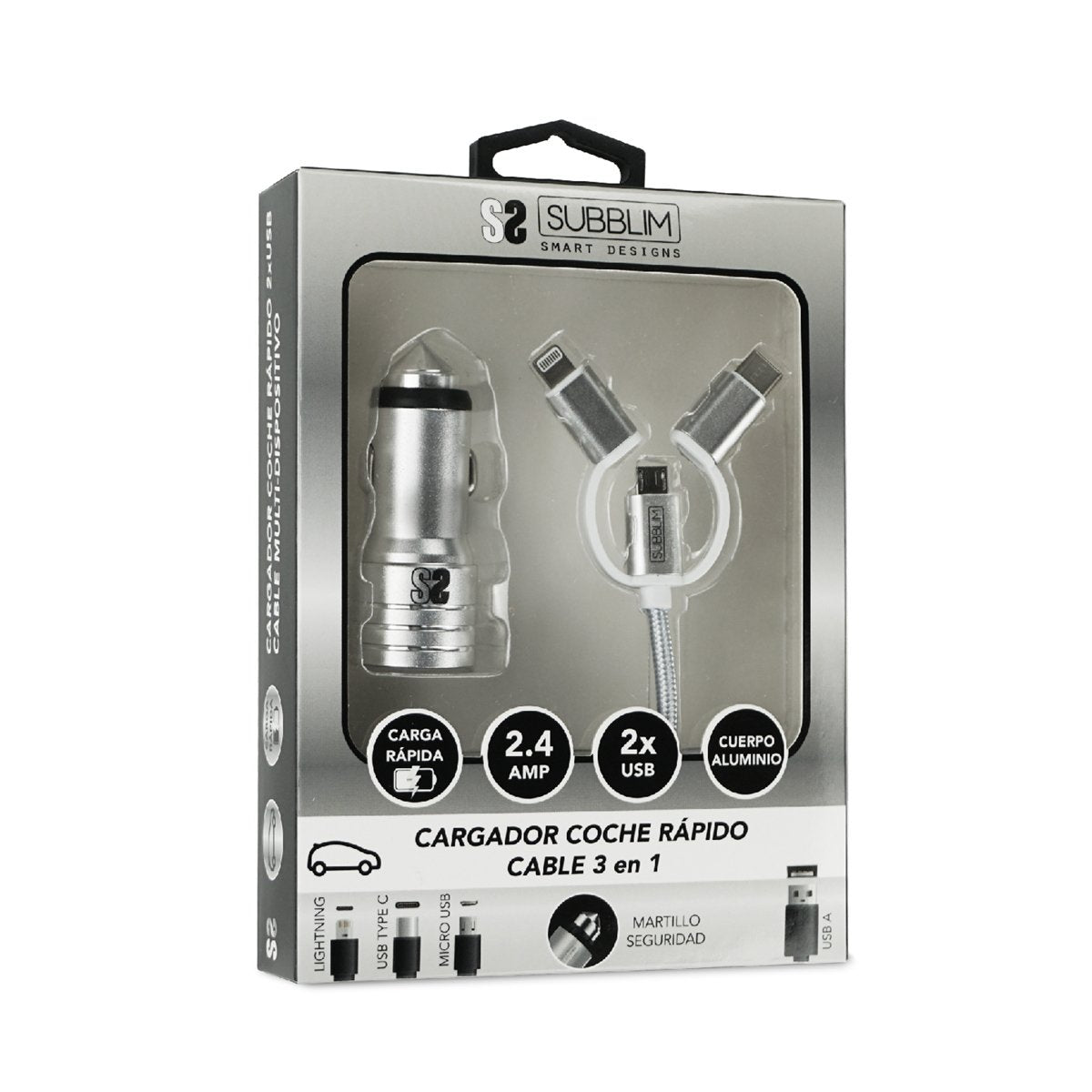 EAN 8436586740757 - SUBBLIM SUB-CHG-4CC001 cargador de dispositivo móvil Universal Plata Encendedor de cigarrillos Carga rápi imagen 6