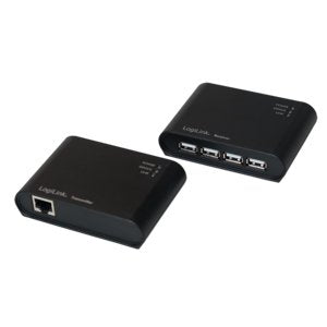 Extensor Usb 2.0 Cat.5, 50 M, Incluye Concentrador Usb De 4 Puertos, Negro Logilink