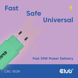 Club3d Lifemyle Cargador Usb-C 30watt, 2mk Verde Retail