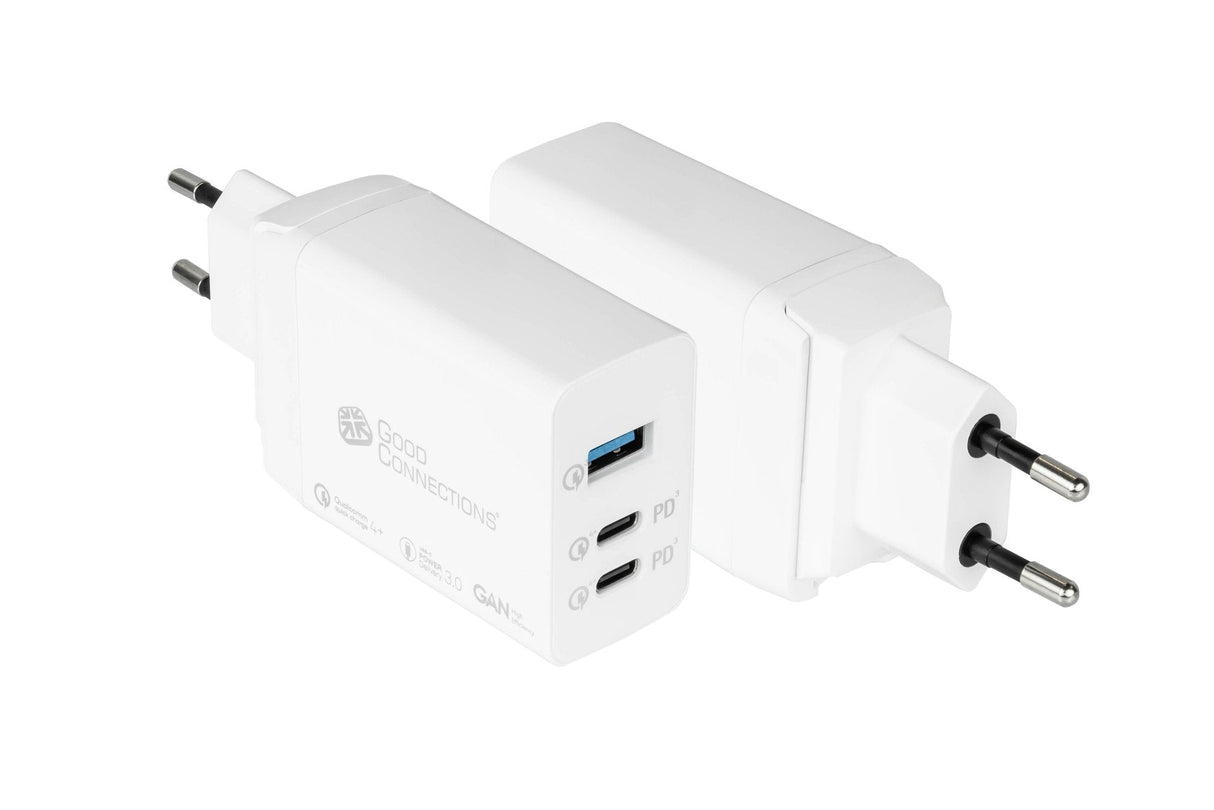 Usb-Schnell Cargador 65w Mit Gan-Technologie 3-Port 2xusb-C Usb-A Pd3,0 Qc3,0 Goodconnections Blanco