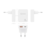 Aisens Cargador De Pared Gan Ultra Delgado 30w, 1xusb-C Pd3.0 Qc4.0, 1xusb-A Qc3.0, Blanco