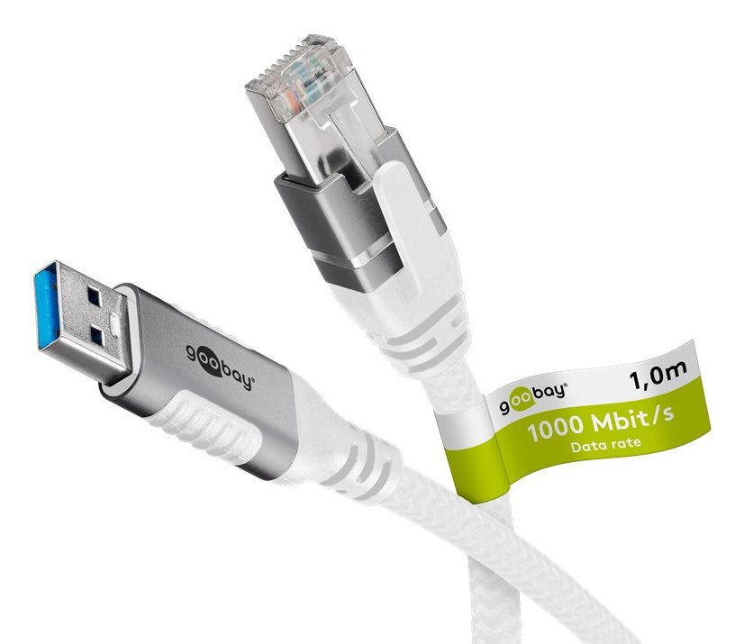 Cable Ethernet Goobay Usb-A 3.2 Gen1 Macho > Rj-45 Macho, Adaptador Lan Blanco, 10 Metros, Cubierta Textil Trenzada 74163