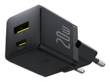 Palm Fast Charger C+U 20w Eu Cluster Black (With Baseus Mini White Cable Usb-C To Usb-C 60w (20v/3a) 1m Cluster Black)