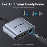 Adaptador Audio Vention Bigha Usb Tipo-C Macho Jack 3.5 Hembra Usb Tipo-C Pd Hembra Gris
