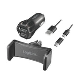 Cargador De Coche Usb Logilink + Soporte Para Smartphone En Un Set