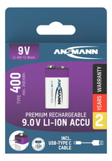 Ansmann 1315-0005 Batería Li-Ion 9v E-Block Tipo 400 (Min. 340 Mah) Pack 1