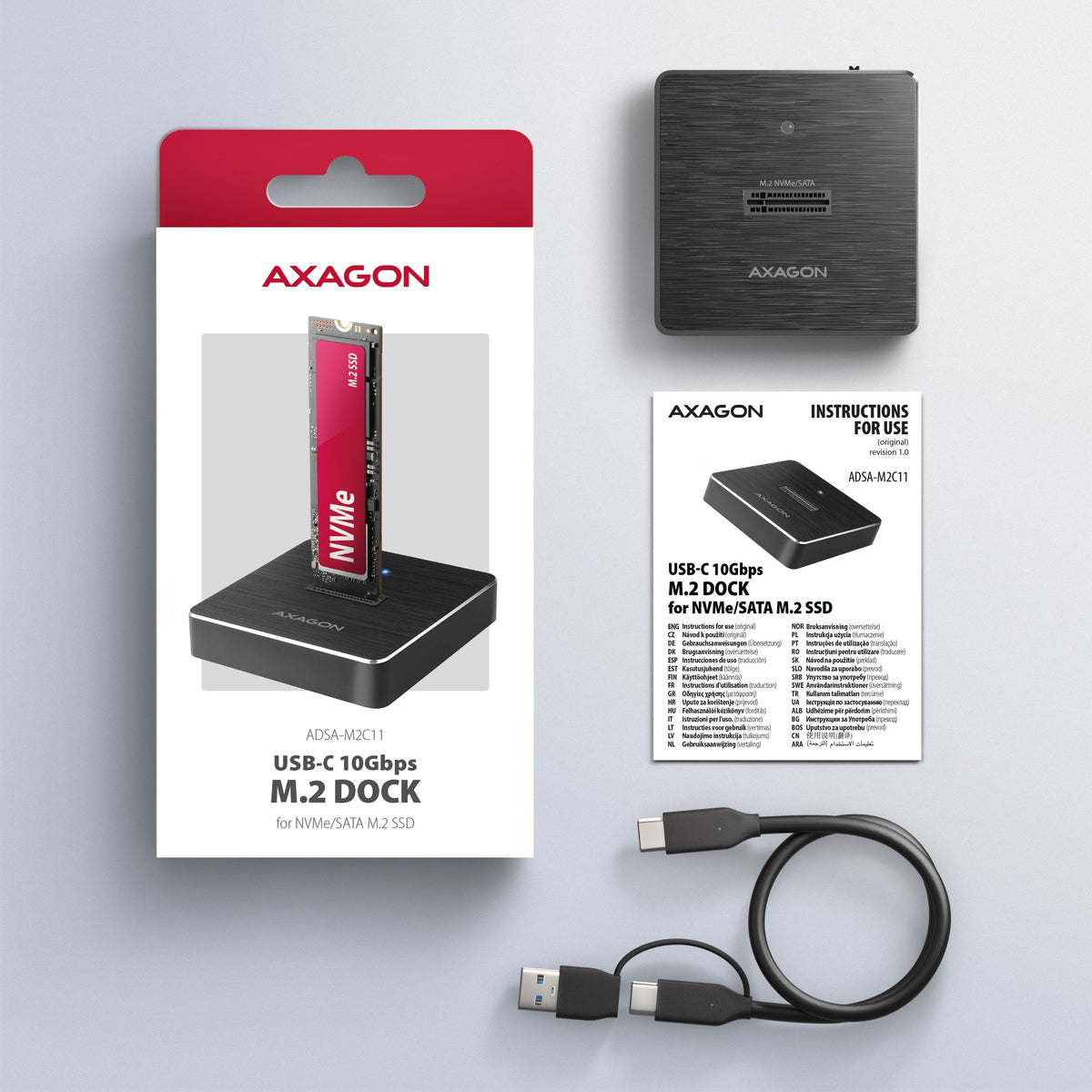 Adsa-M2c11 Base De Conexión Usb-C 3.2 Gen 2 Alu - 1 X Nvme /Sata M.2 10gbps