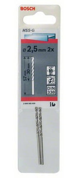 Bosch Professional Para Metal Hss-G, Ø 2,5 Mm 2 Piezas, Longitud Útil 30 Mm 2608585909