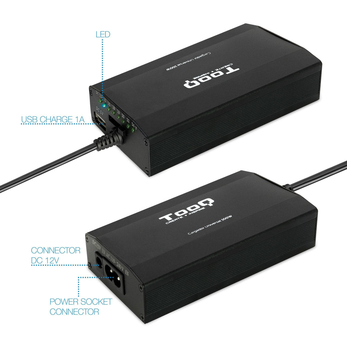 EAN 8433281006584 - TooQ TQLC-100BS01M adaptador e inversor de corriente Auto/Interior Negro imagen 3