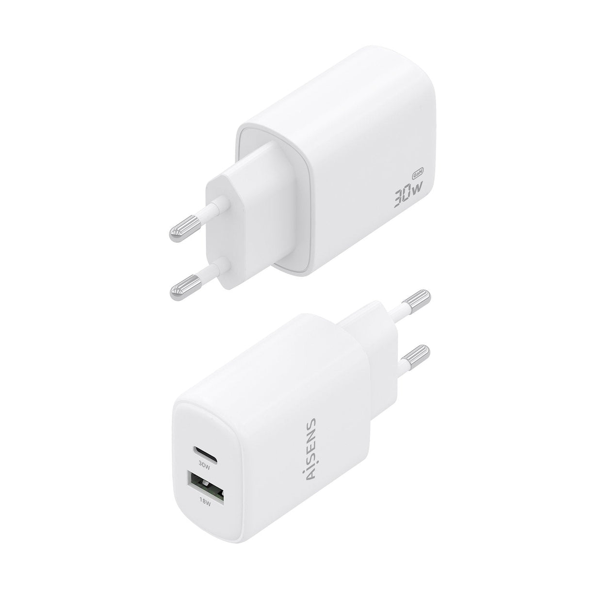 Aisens Cargador Gan 30w, 1xusb-C Pd3.0 Qc4.0, 1xusb-A Qc3.0, Blanco