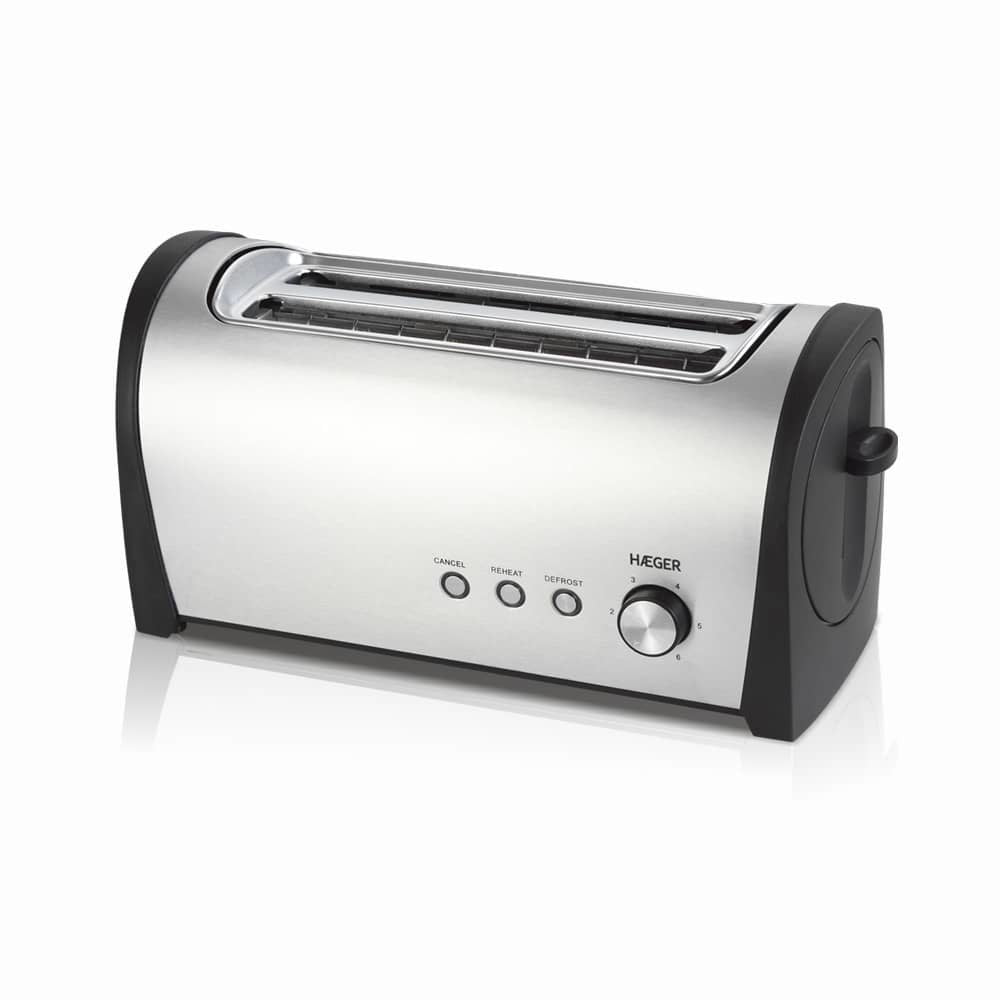 Tostador De Pan Haeger Desayuno Plus 1400w 2 Ranuras Largas 6 Posiciones Tostado Func. Recalentado/ Descongelado Exterior Acero Inox