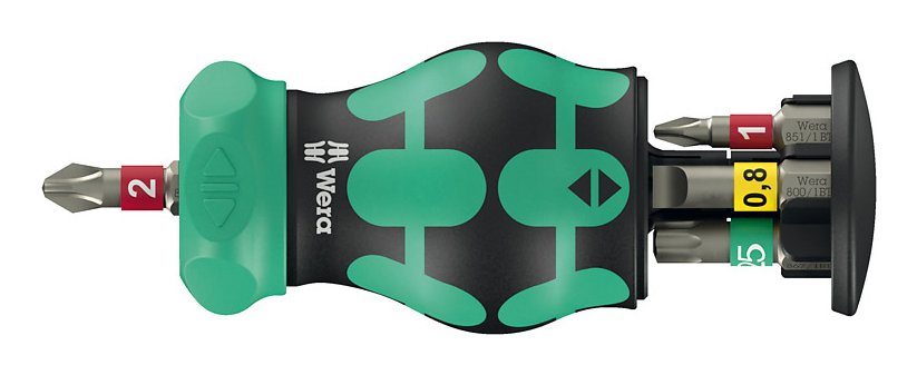 Wera Force Shape Compact Stubby Magazine Ra 1, Bit Set Black/Green, 6 Partes, 1/4 ", Con Función De Trinquete 05008891001