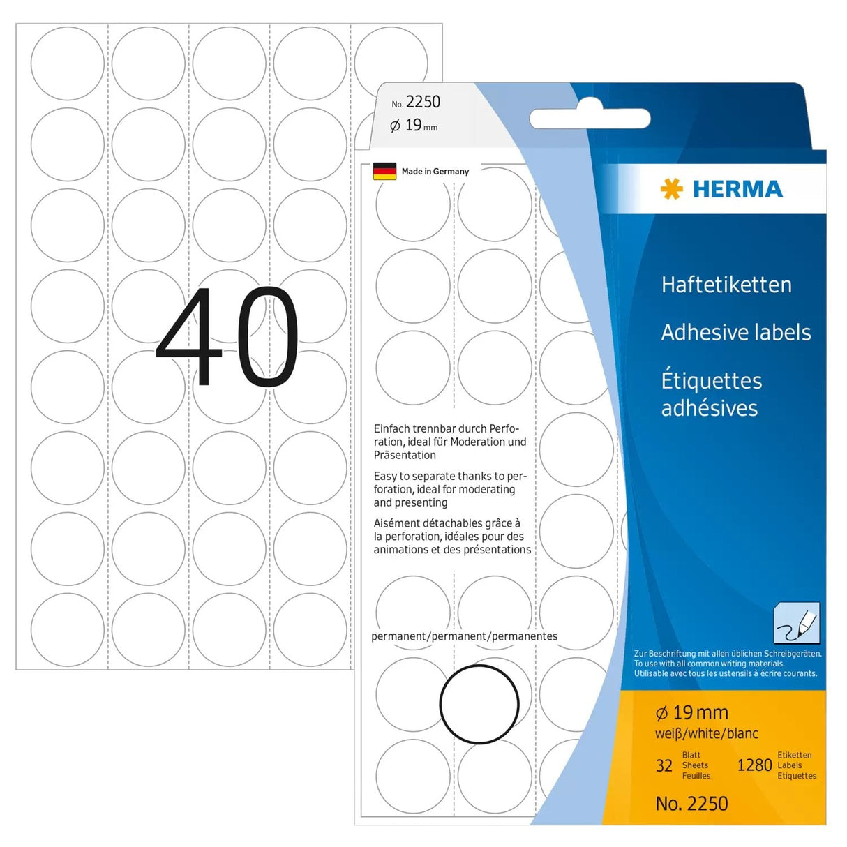 Etiquetas Multiusos Herma Papel Redondo Blanco 19 Mm 1280 Piezas.