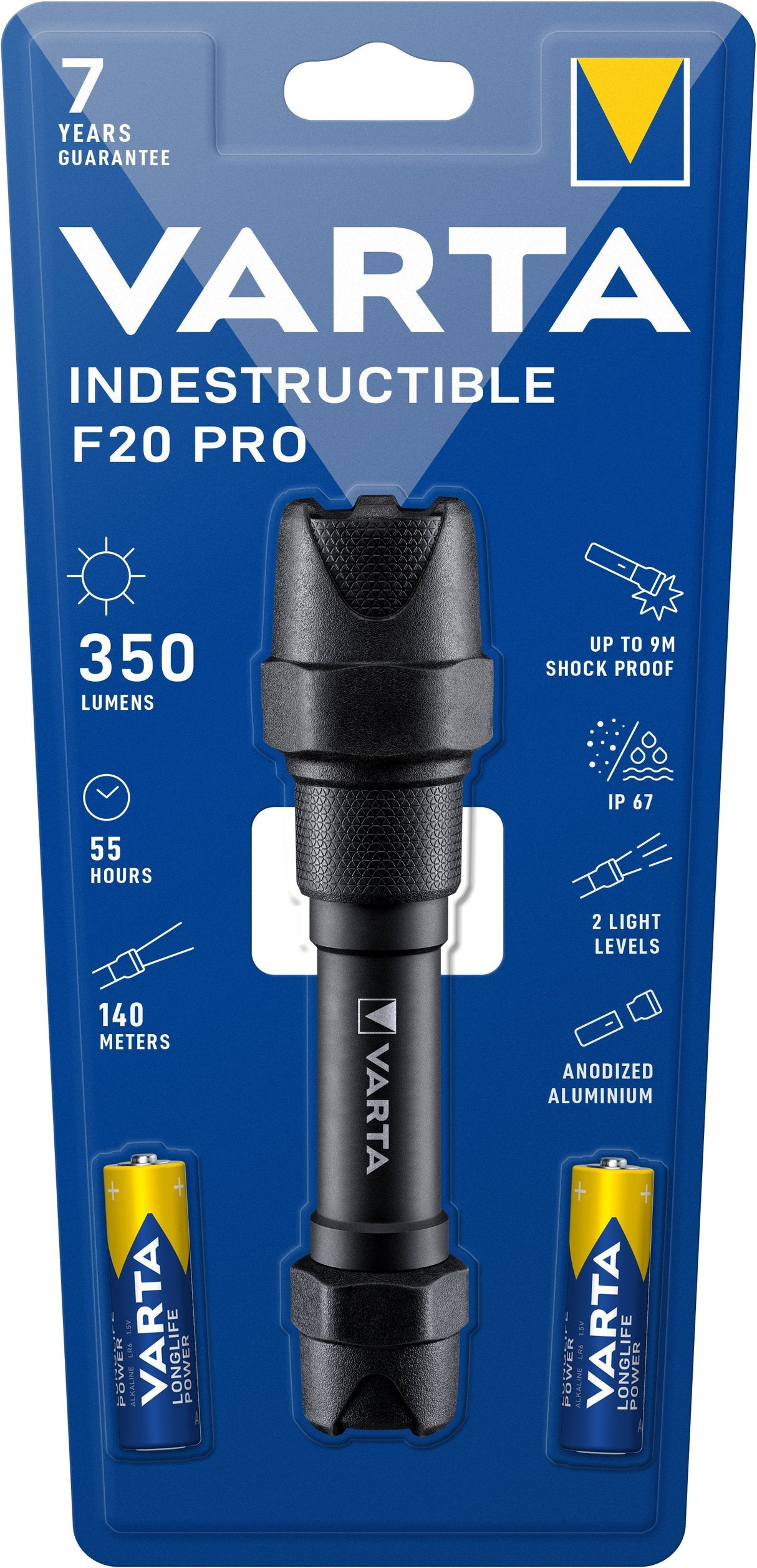 Varta Indestructible F20 Pro 6 Vatios Led Aluminio 350 Lúmenes X2 Aa