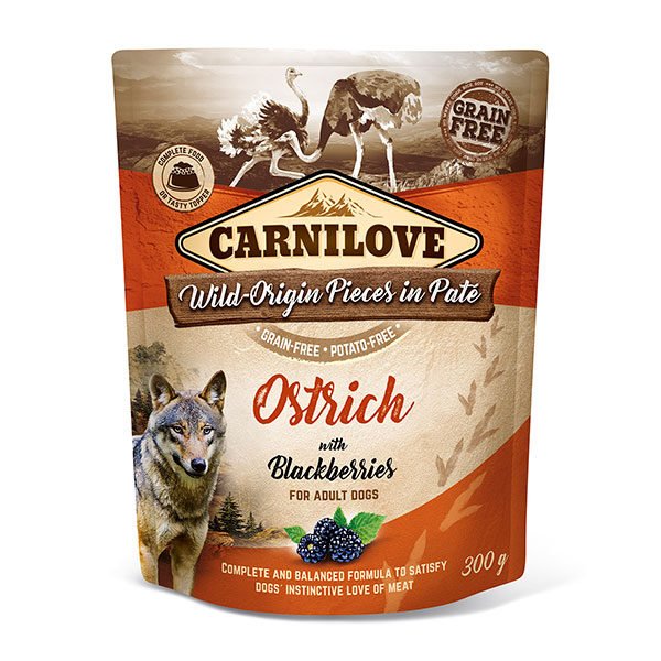 Comida Húmeda Para Perros Carnilove Dog Pouch Ostrich & Blackberries  400g