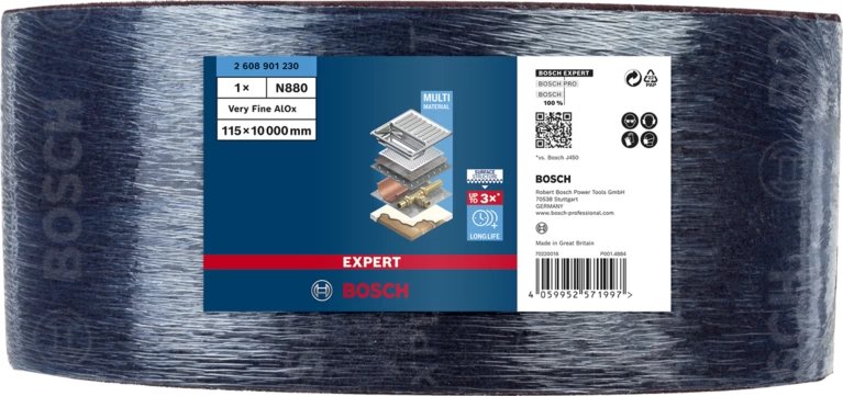 Rollo De Fieltro Bosch Expert N880 Medium A, 115 Mm X 10 M, Hoja De Lija (Rojo, Rollo De 10 Metros, Para Lijar A Mano)  2608901230