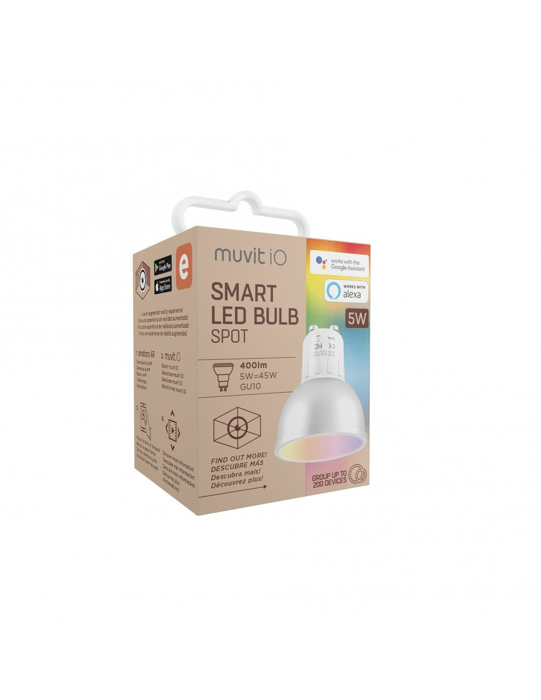 Bombilla Inteligente Muvit Io Miobulb014 Wifi 5w Gu10 400lm Luz Multicolor Compatible Asistentes De Voz Google / Alexa