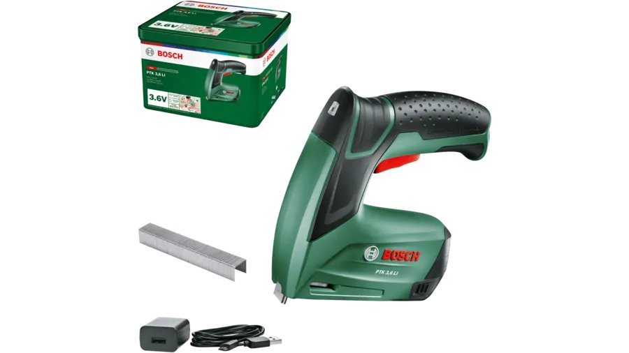 Bosch Grapadora A Batería Ptk 3,6 Li, Grapadora Eléctrica Verde, Incl. 1.000 Grapas 603968200