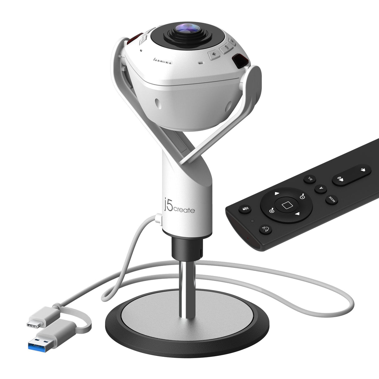 Cámara Web J5create Jvu368  De 360° Alimentada Por Ia Con Altavoz