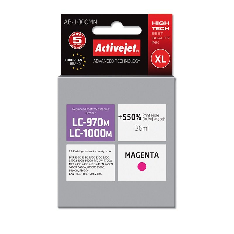 Tinta Activejet Ab-1000mn (Reemplazo Para Brother Lc1000m / 970m - Supreme - 35 Ml - Magenta