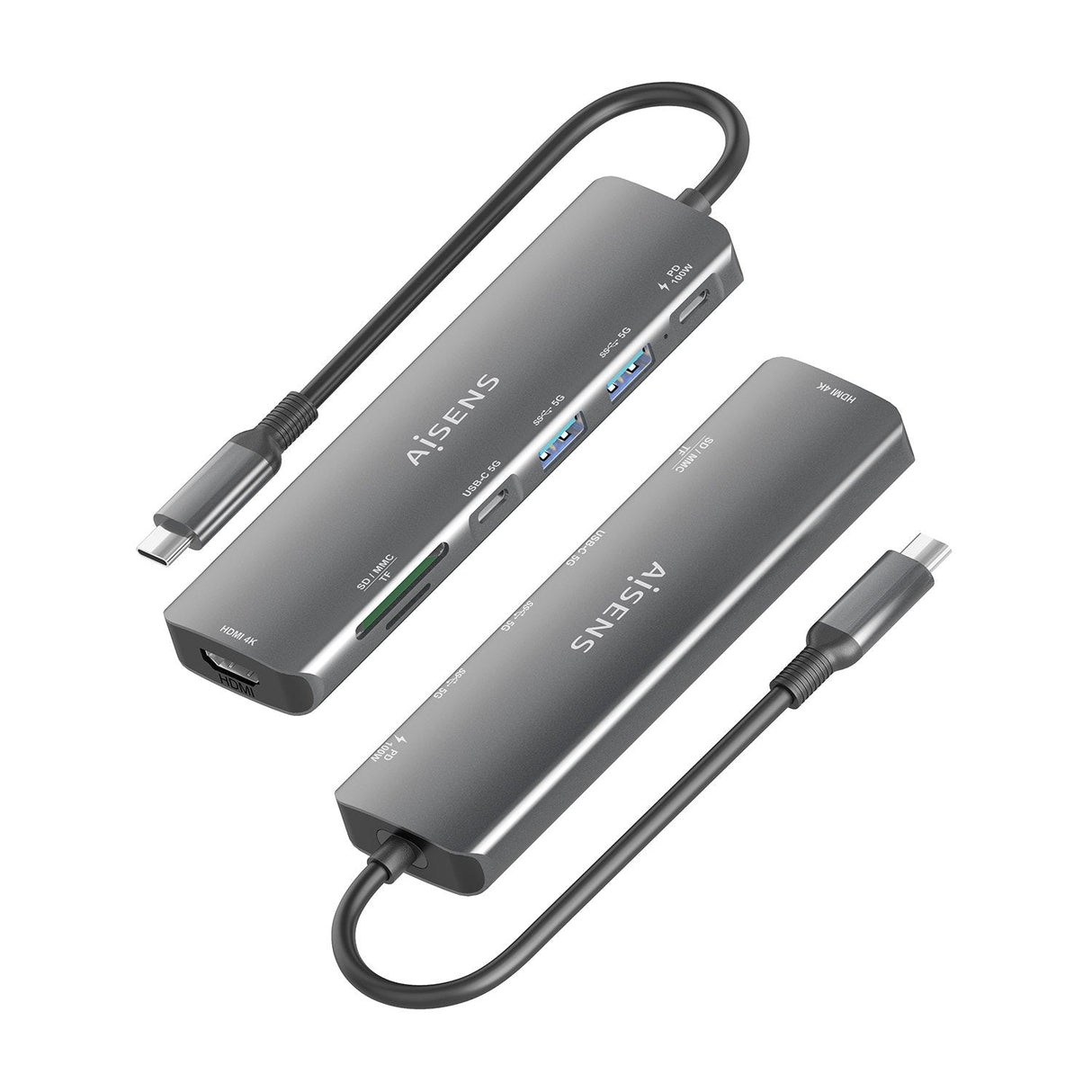 Aisens Usb-C Dock 7 En 1, Usb-C A 1xhdmi, 2xusb-A, 1xusb-C, 1xusb-C Pd 100w, 1xsd, 1xmicro Sd, Gris, 15cm