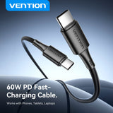 Vention Usb 2.0 Usb-C M-M 3a Cacabl Ble 0.25m Black Pvc