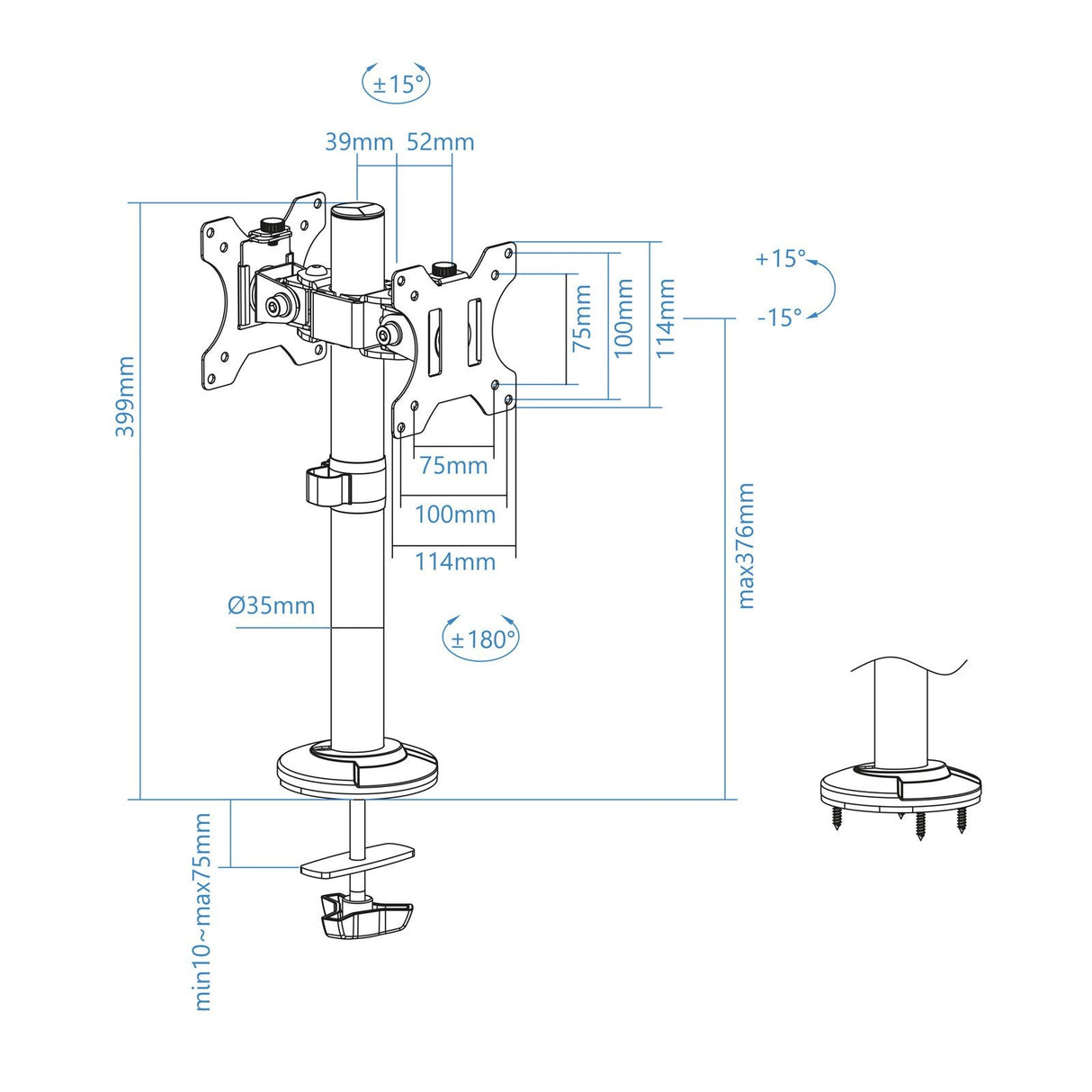 Soporte Mesa 2 Pantallas Gira Incli 17-32 Negro