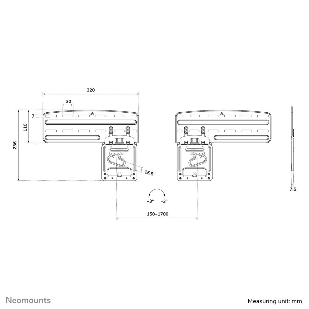 Neomounts Wandhalterung 1200x600mm 60kg 43-85'' Fix Negro Para Samsung